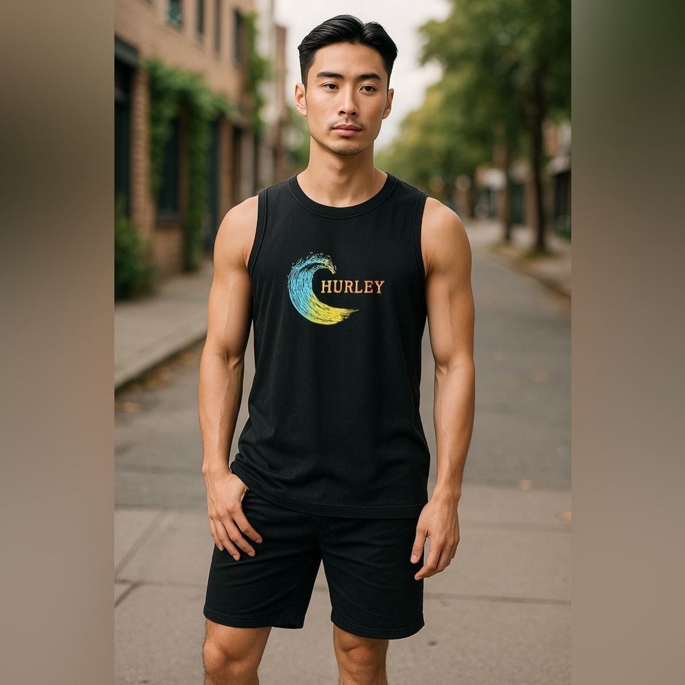 Hurley Black and Yellow Boxy Tank Top